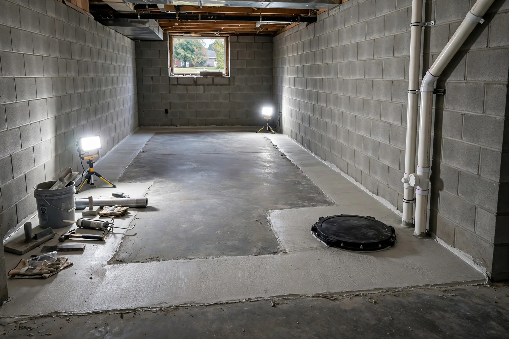 Interior Perimeter Drain Tile and Sump Pump Installation