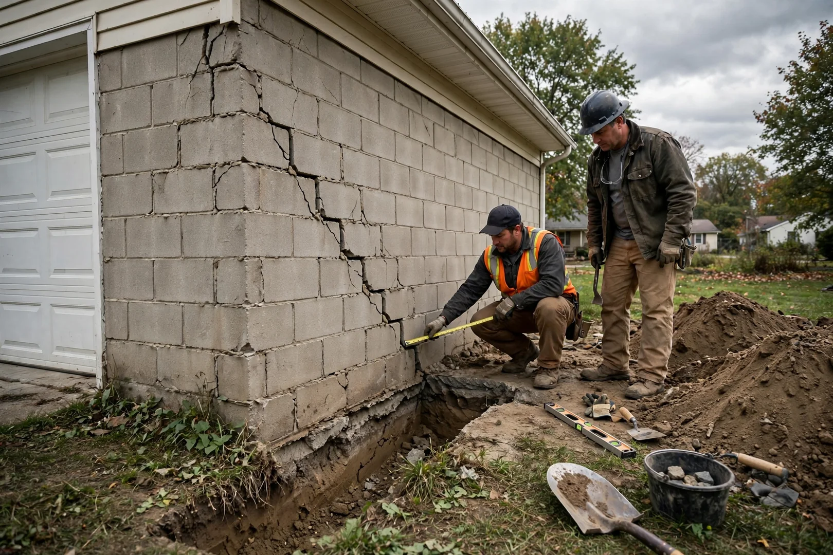 Garage Foundation Stabilization With Push Piers