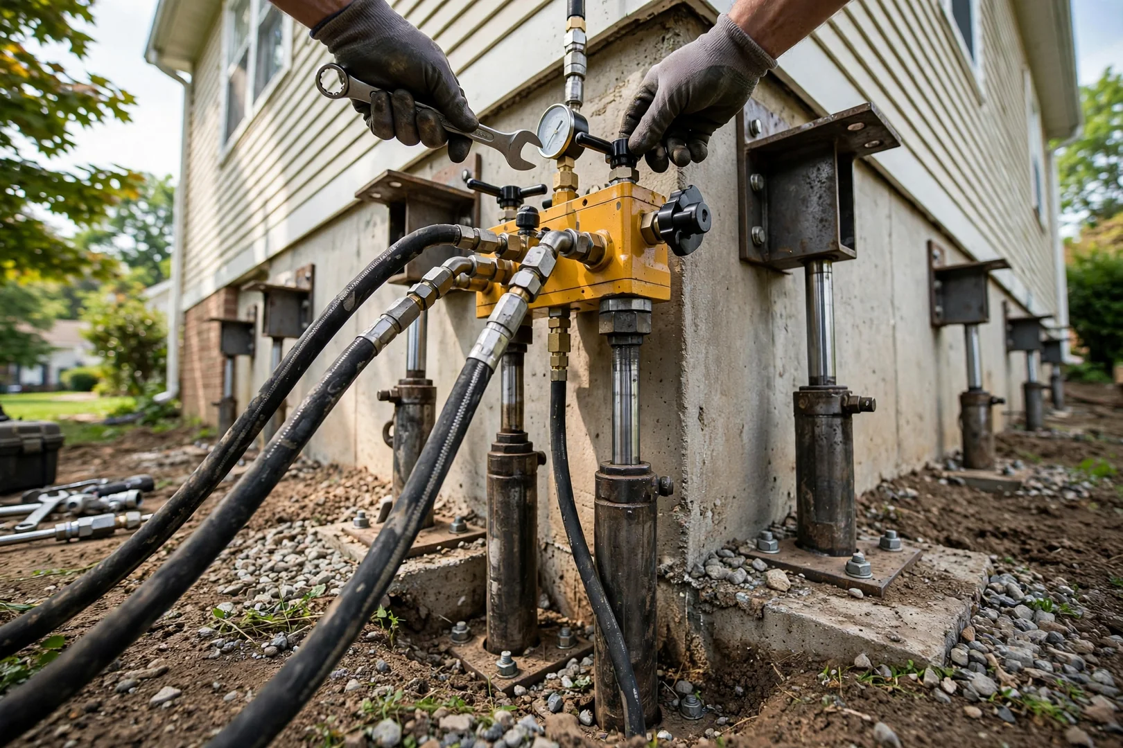 Two-Story Home Lift With Synchronized Hydraulic Jacks