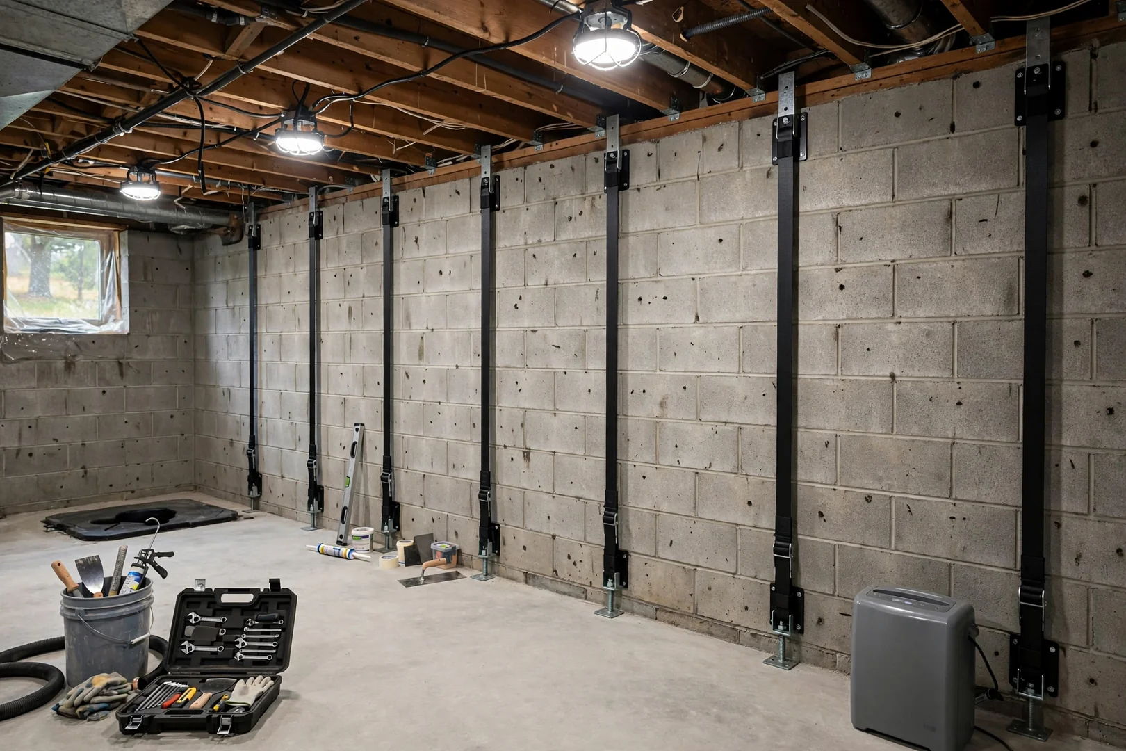Carbon Fiber Straps on Bowing Block Wall