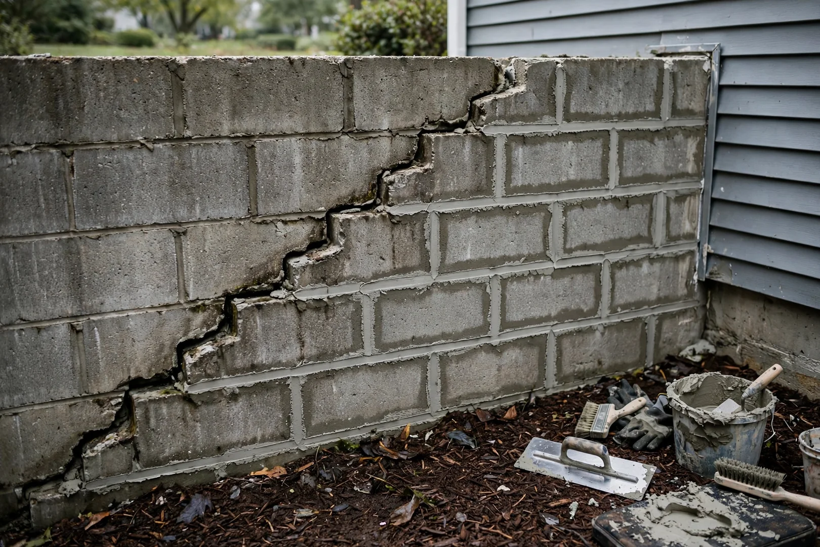 Stair-Step Crack Repair in Block Foundation