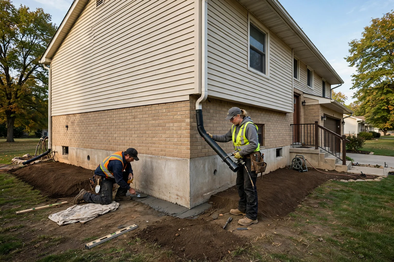 Foundation Crack Sealing on Older Split-Level Home